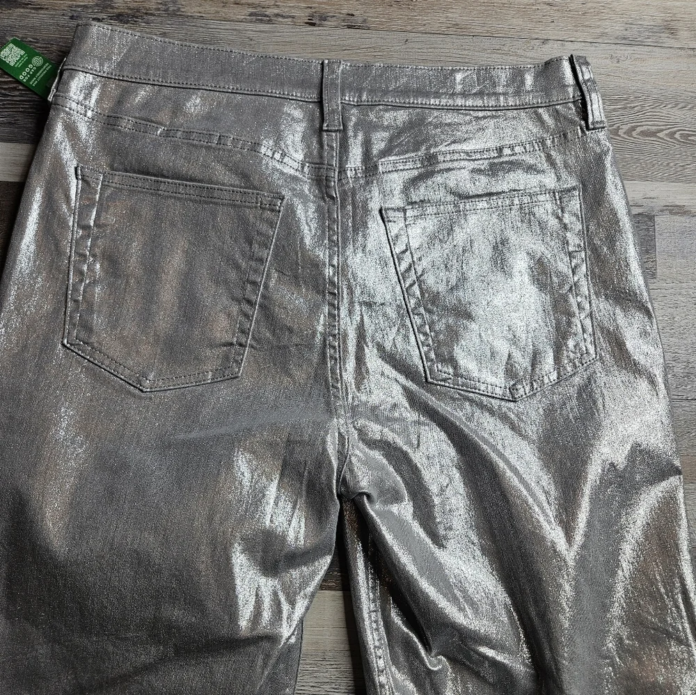 Gap NEW Mid Rise 90s Loose Silver Metallic Straight Leg Pants 30 Tall - Picture 6 of 12